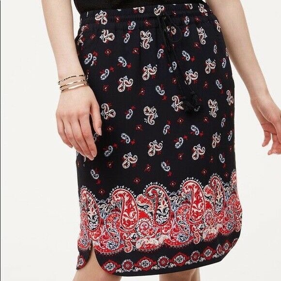 🎉HP🎉 Loft Paisley Midi Skirt 💗 Black & Red - Picture 2 of 14
